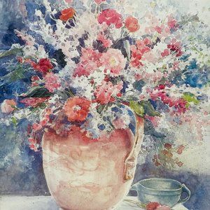 EUC Artist Dawna Barton’s "Pottery & Lace" #143 Print, Matted, Framed, 10" x 12"